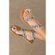 Multicolor Embroidered Lace Straps Flat Sandals