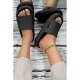 Black Hollow-out Thick Soled Slip On Slippers