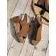 Brown Vintage Leather Stitching Studded Wedge Sandals