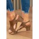 Brown Vintage Leather Stitching Studded Wedge Sandals